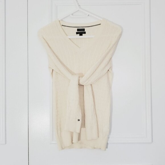 Tommy Hilfiger 100٪ Pima Cotton V Neck Cable Knit Pullover- Size M - Picture 9 of 15